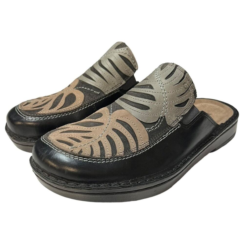Naot Shoes Womens 38 Zafra Leather Slip On Comfort Clogs Palm Leaf Black - Picture 2 of 13